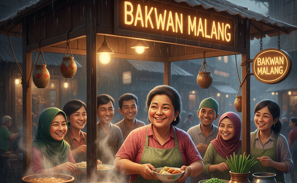Pedagang yang sedang menyiapkan pesana bakwan malang