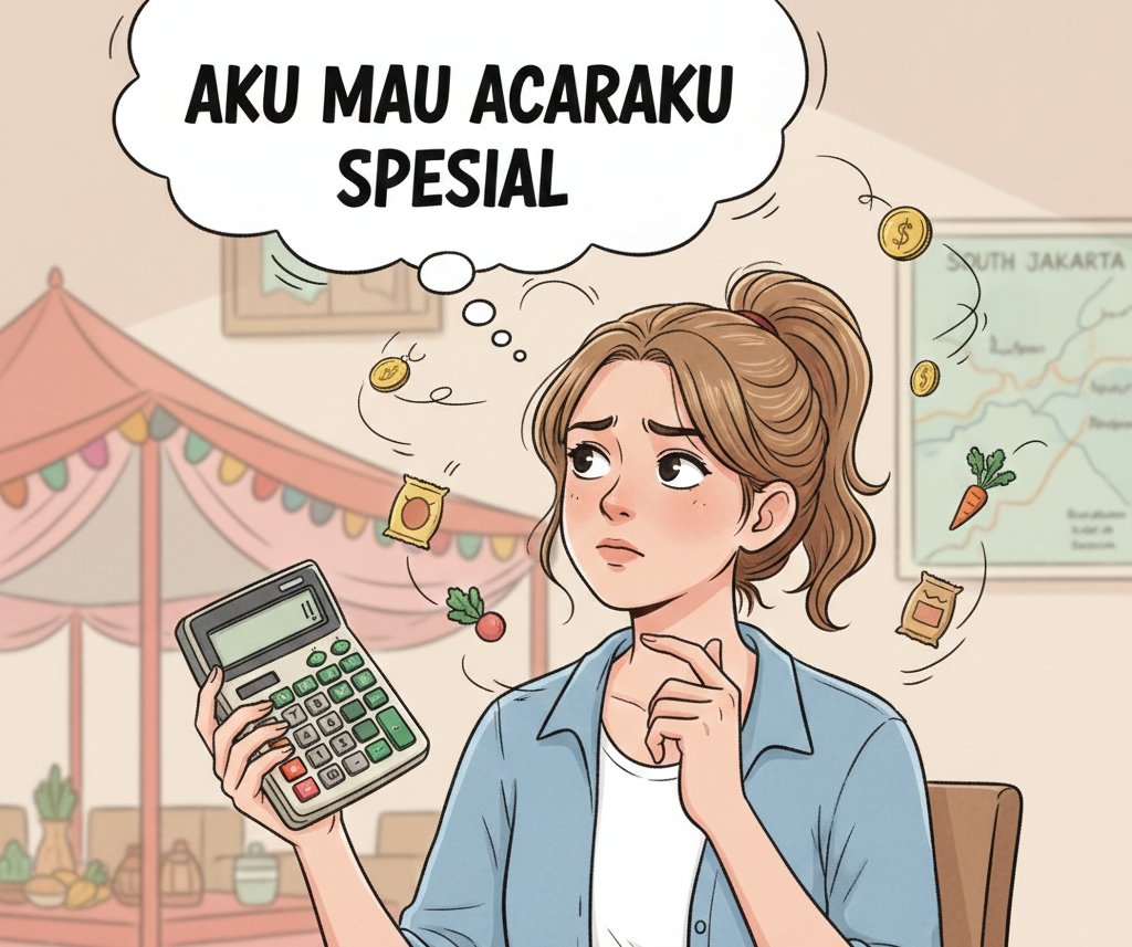 Perhitungan biaya belanja bahan makanan untuk hajatan 50 tamu secara mandiri di Jakarta Selatan